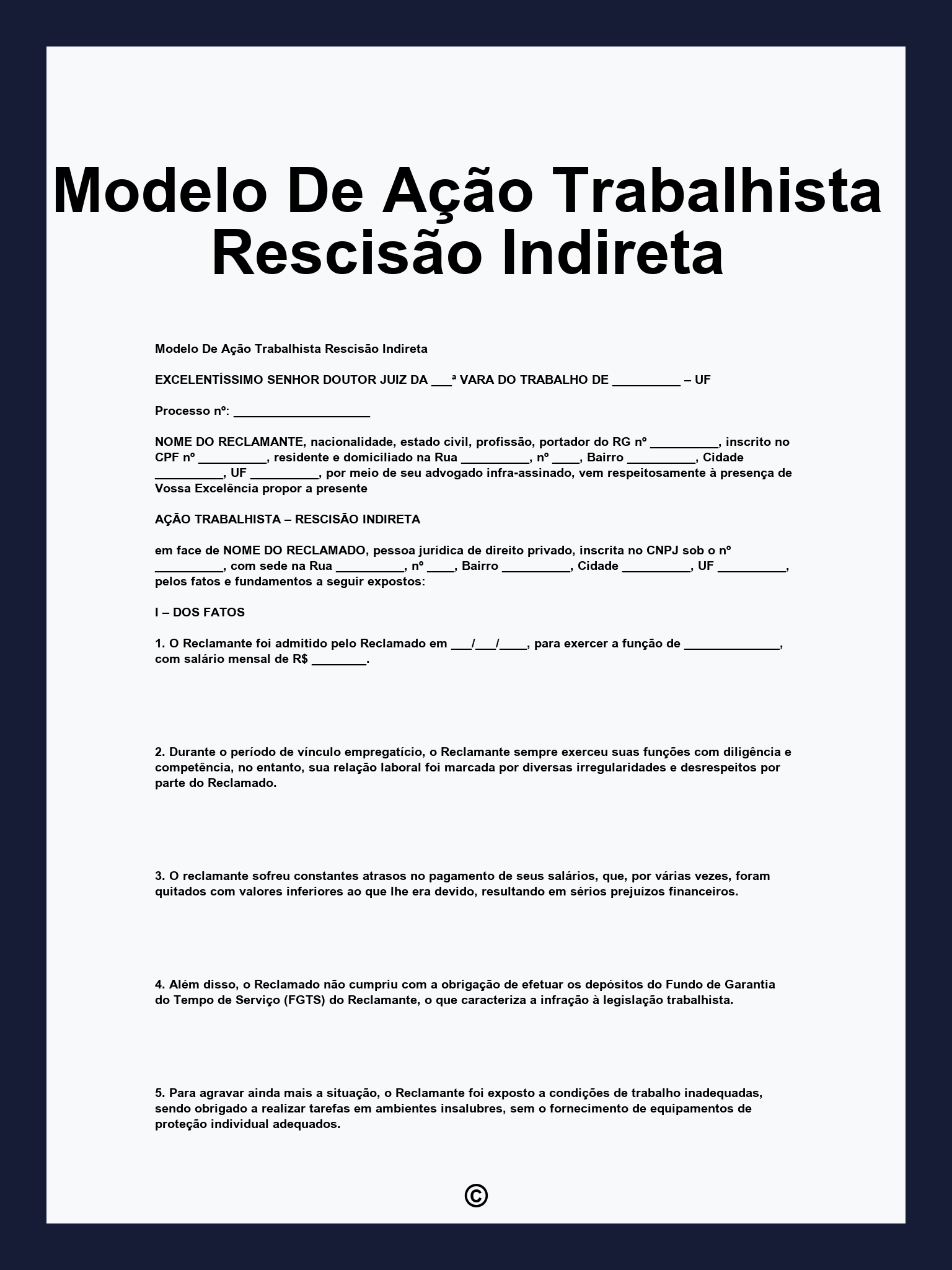 Modelo De Ação Trabalhista Rescisão Indireta