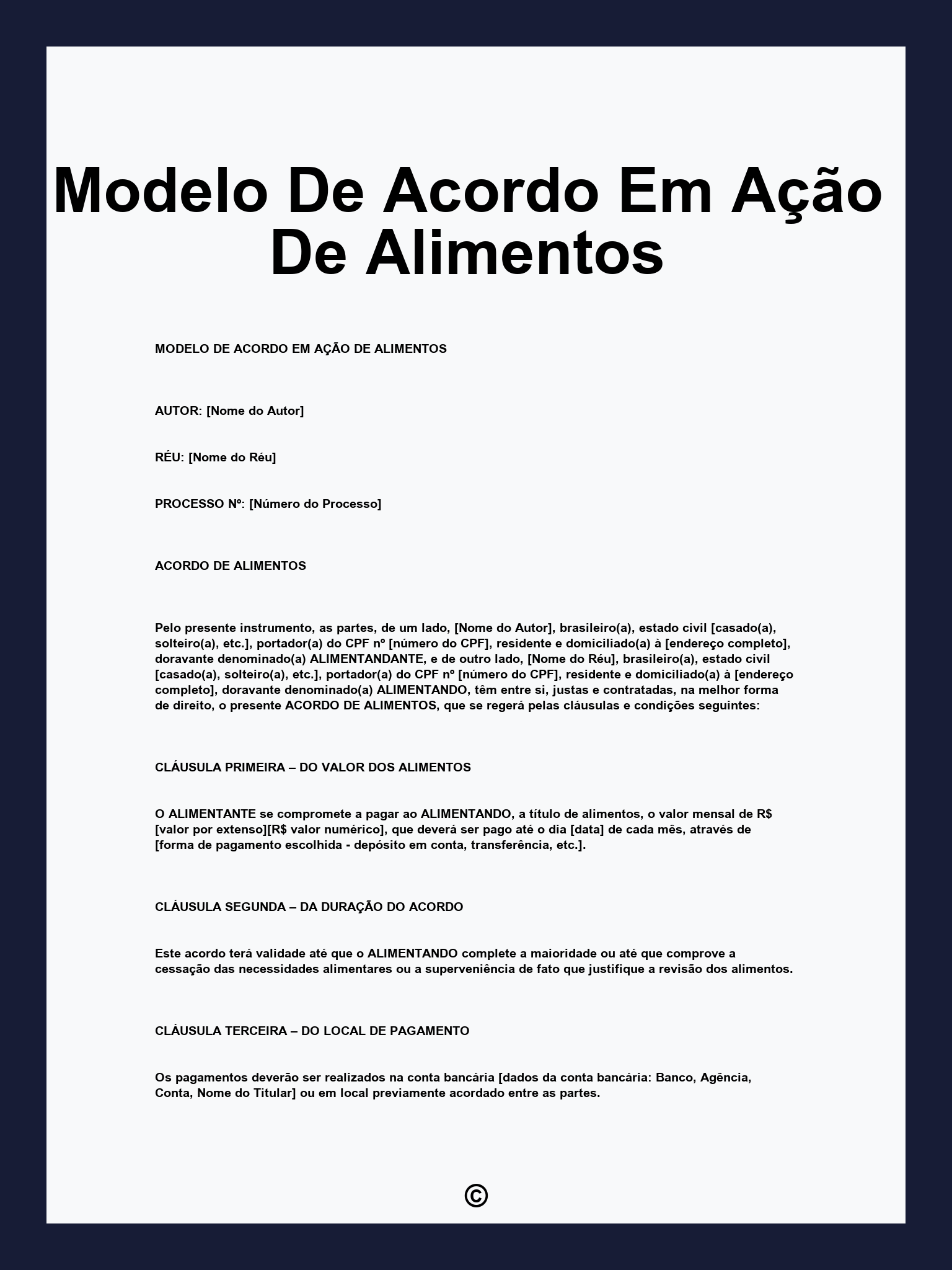Modelo De Acordo Em Ação De Alimentos