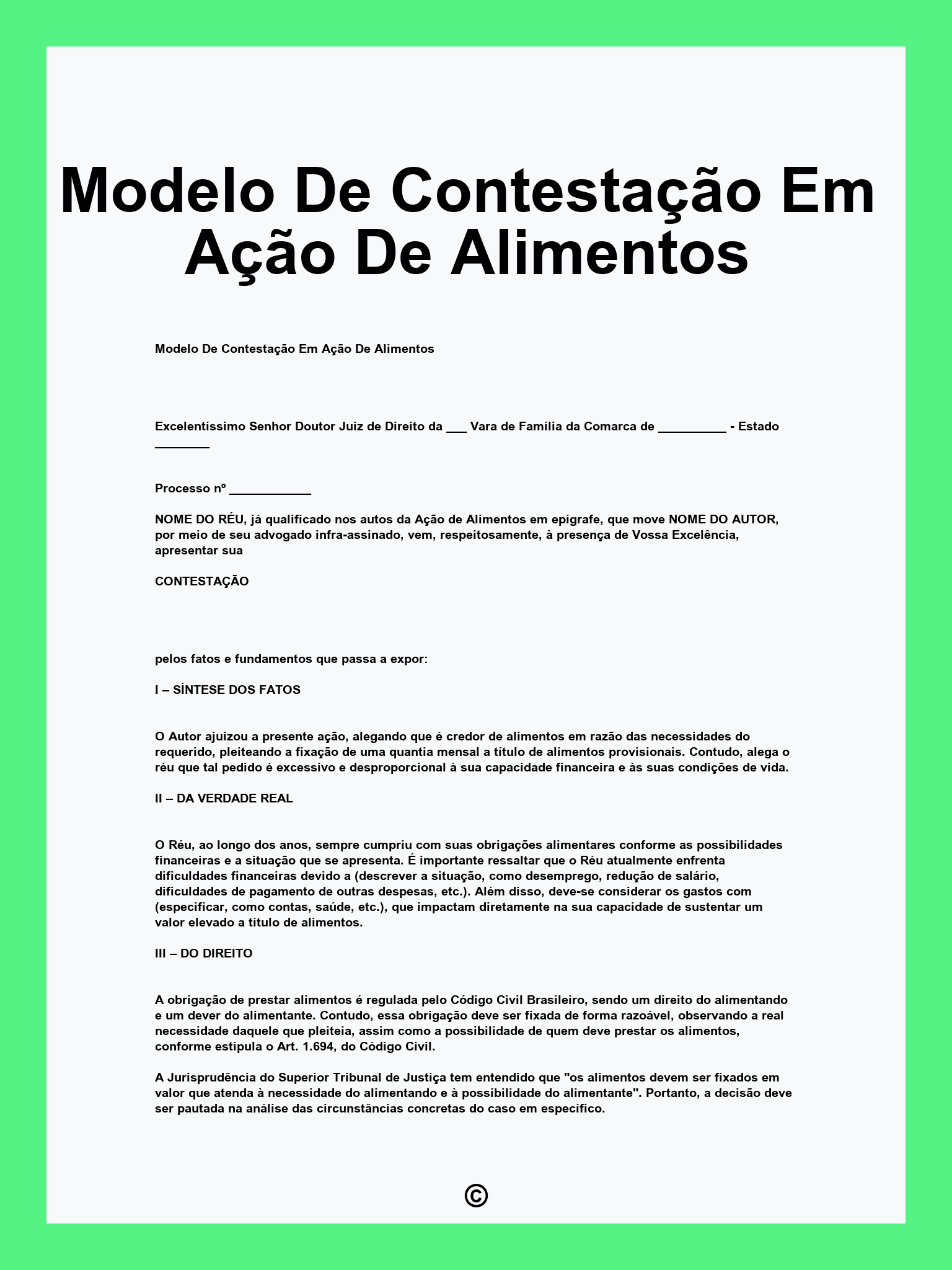 Modelo De Contestação Em Ação De Alimentos
