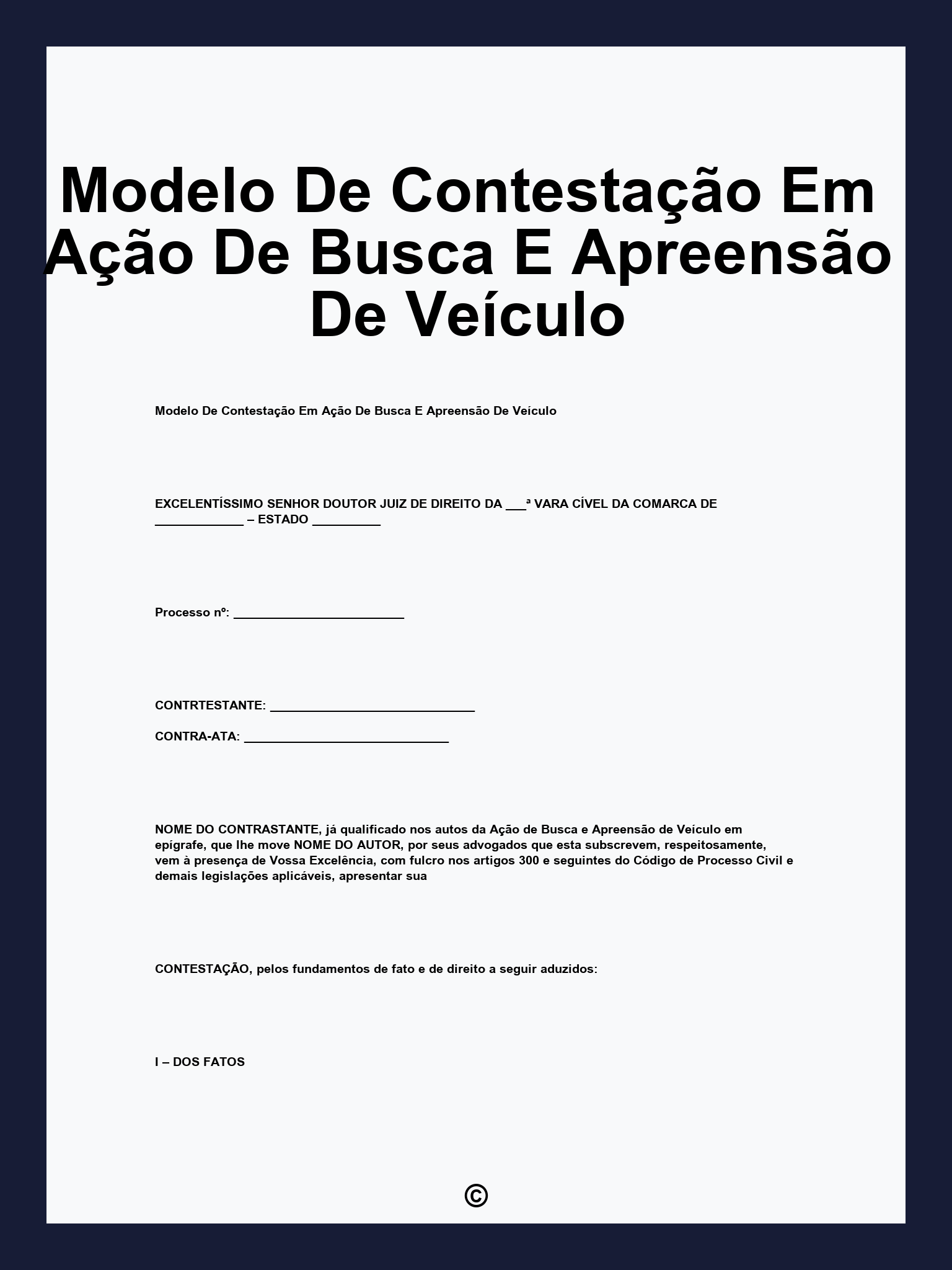 Modelo De Contestação Em Ação De Busca E Apreensão De Veículo