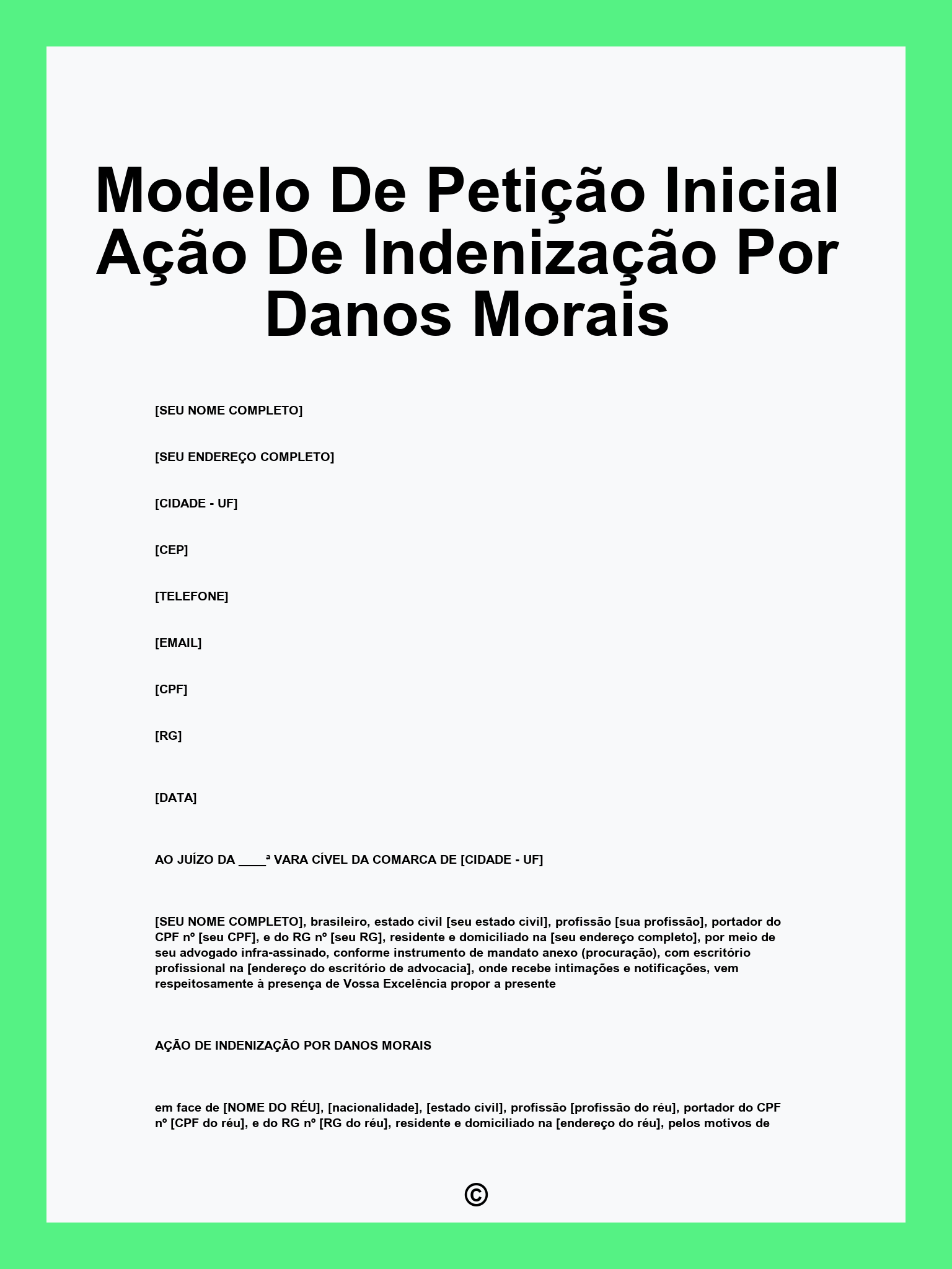 Modelo De Petição Inicial Ação De Indenização Por Danos Morais