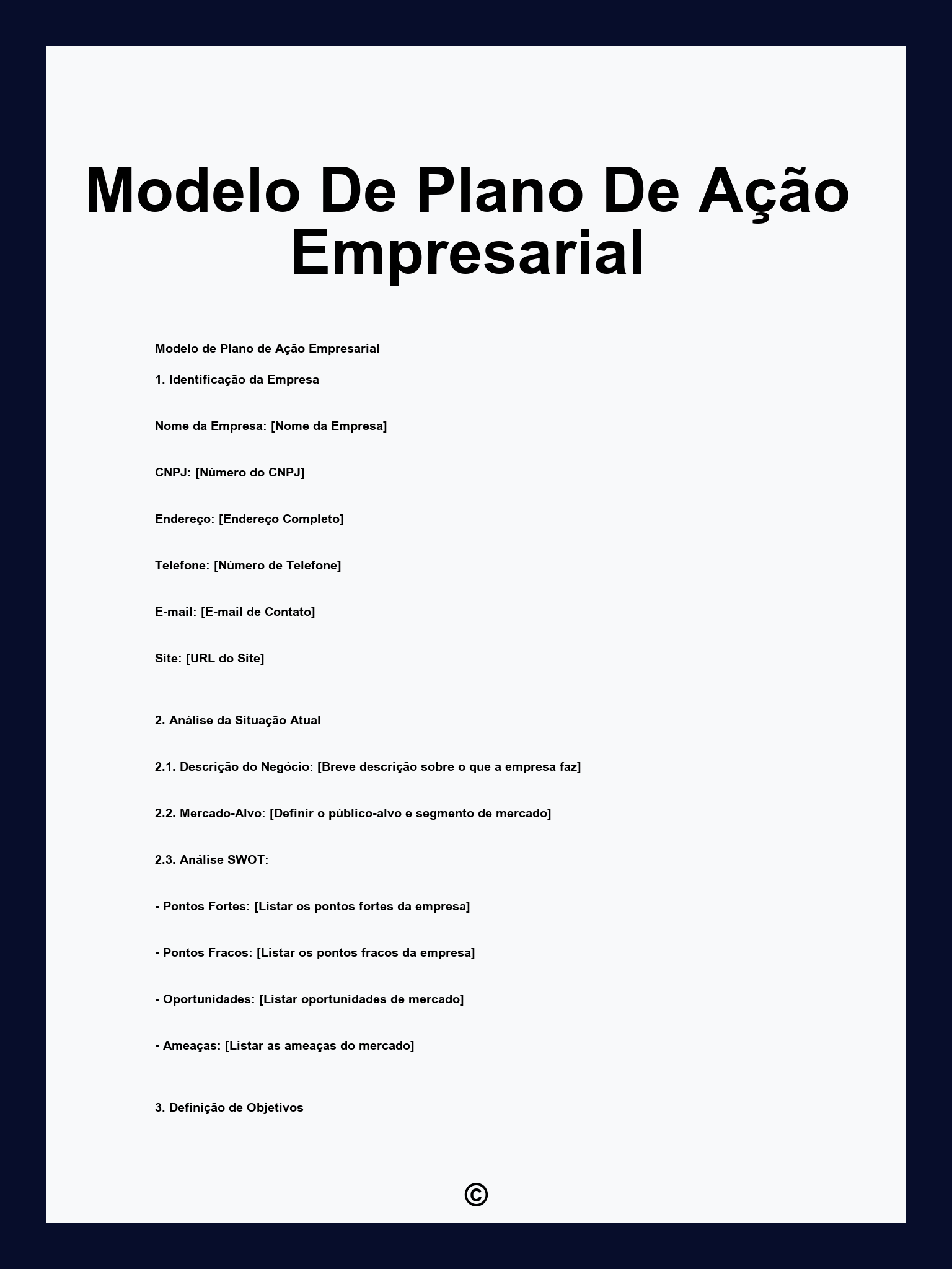 Modelo De Plano De Ação Empresarial