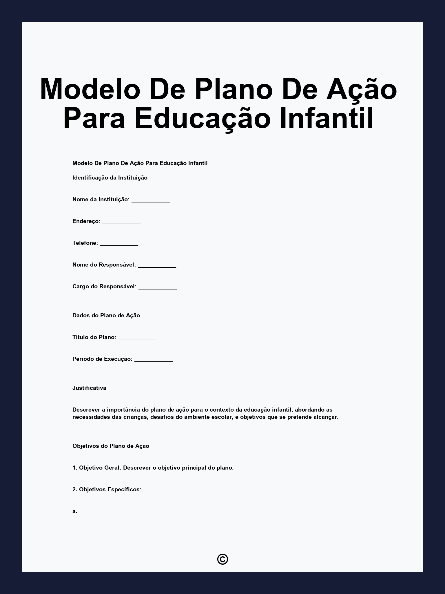Modelo De Plano De Ação Para Educação Infantil