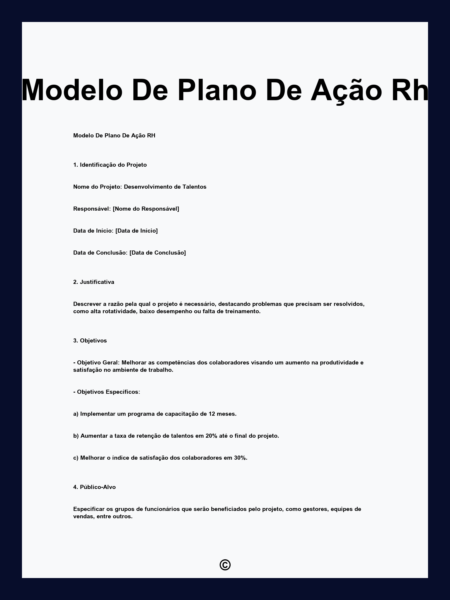 Modelo De Plano De Ação Rh