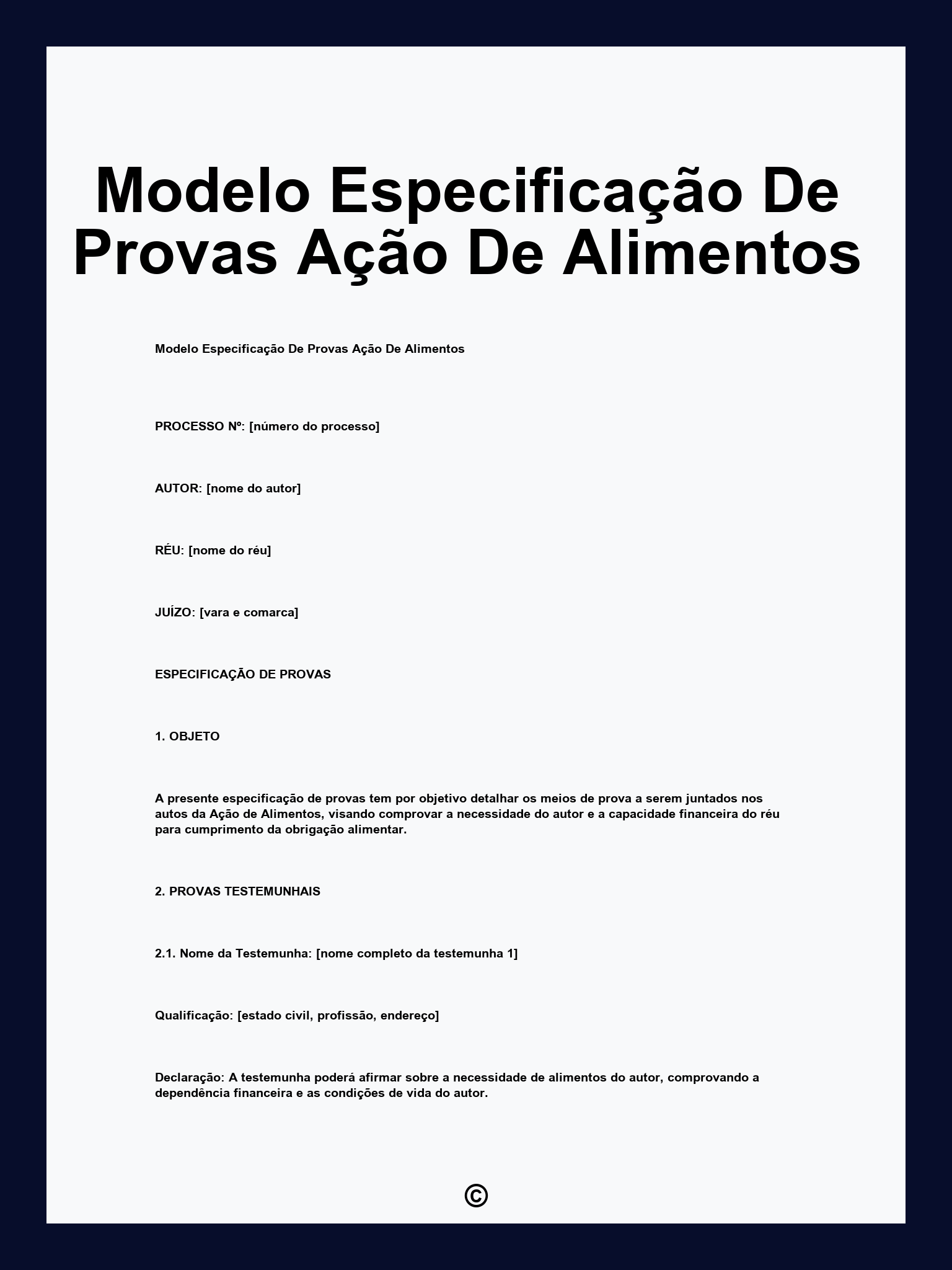 Modelo Especificação De Provas Ação De Alimentos