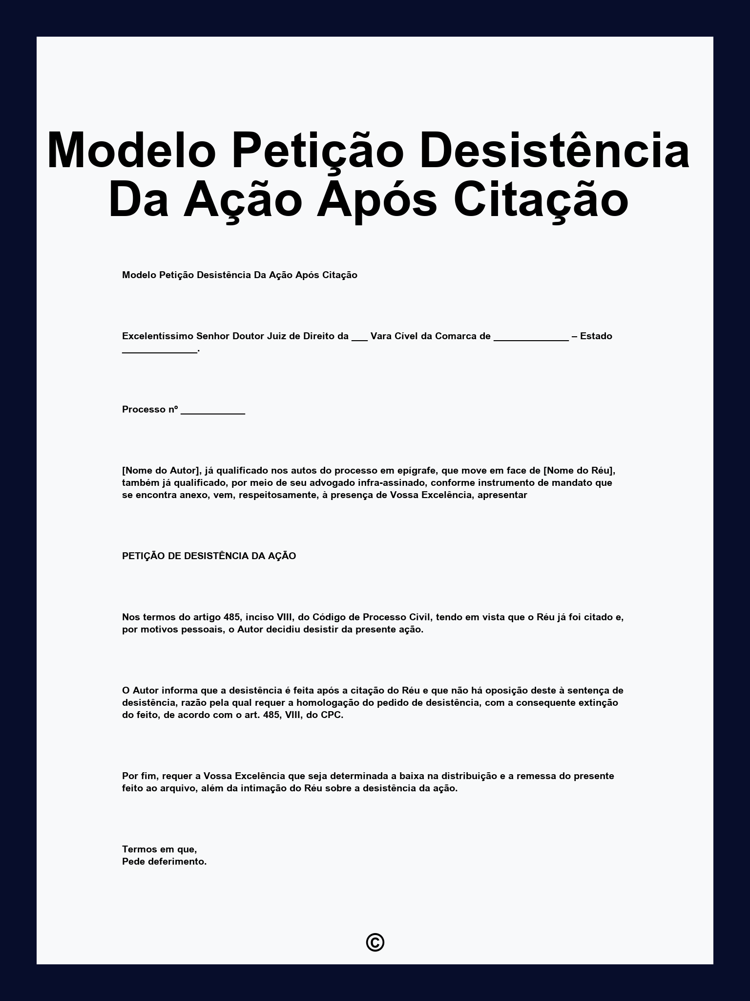 Modelo Petição Desistência Da Ação Após Citação