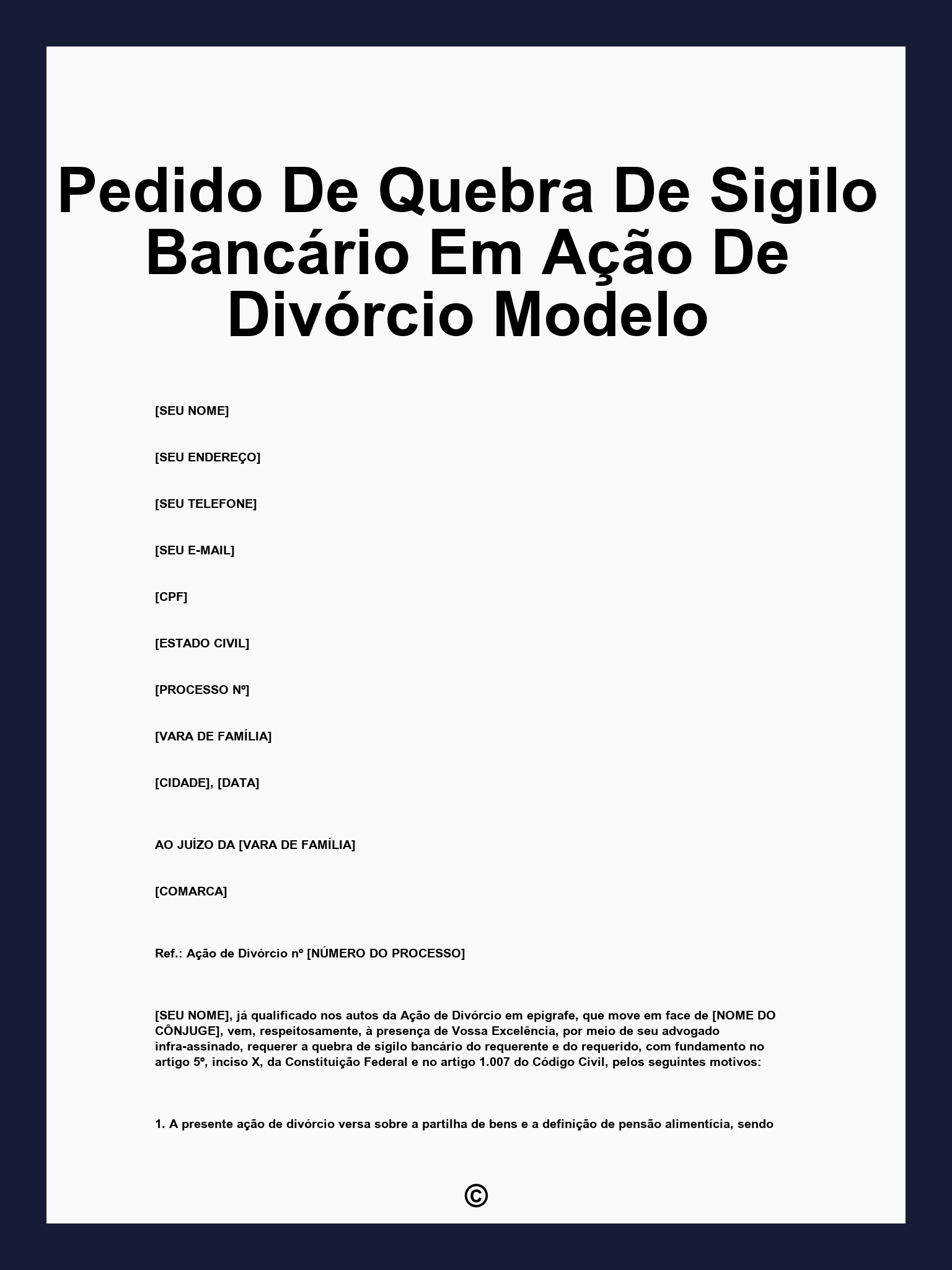 Pedido De Quebra De Sigilo Bancário Em Ação De Divórcio Modelo